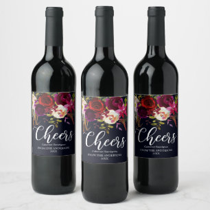 Rótulo Para Garrafa De Vinho Marinho Borgonha Marsala Russo Boho Floral Cheers