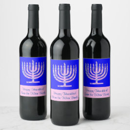 Rótulo Para Garrafa De Vinho Menorah Hanukkah Cobalt Azul Seu Texto