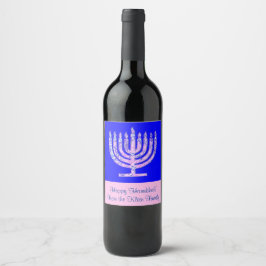 Rótulo Para Garrafa De Vinho Menorah Hanukkah Cobalt Azul Seu Texto