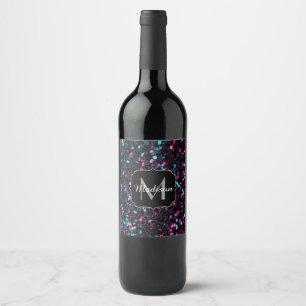 Rótulo Para Garrafa De Vinho Monograma azul cor-de-rosa Sparkly dos sparkles do