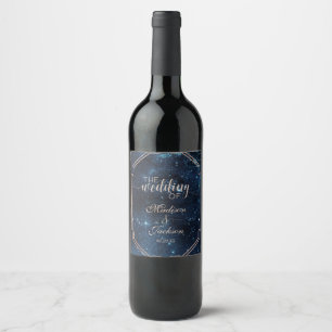 Rótulo Para Garrafa De Vinho Monograma de Casamento da Galáxia Celestial da Est