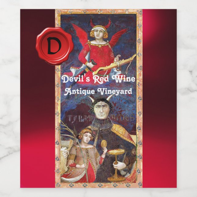 RÓTULO PARA GARRAFA DE VINHO MONOGRAMA/METAS ANTIGAS DO SELO DE VINHO VERMELHO  (Rótulo Único)