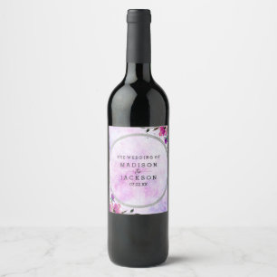Rótulo Para Garrafa De Vinho Monograma roxo chique do casamento floral & de