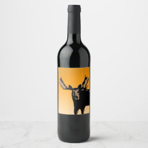 Rótulo Para Garrafa De Vinho Moose no Sunset - Arte Original da Vida Selvagem