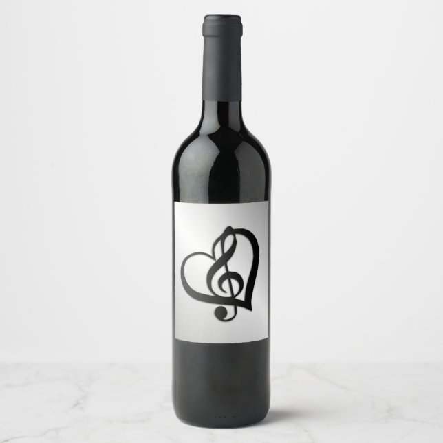 Rótulo Para Garrafa De Vinho Music G Heart on Silver (Frente)