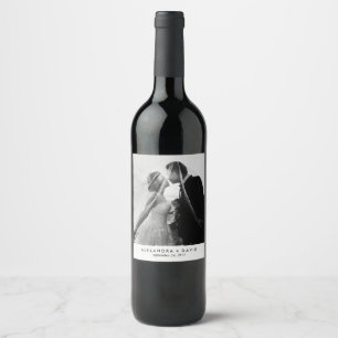 Rótulo Para Garrafa De Vinho Olhar minimalista com sua foto do casamento