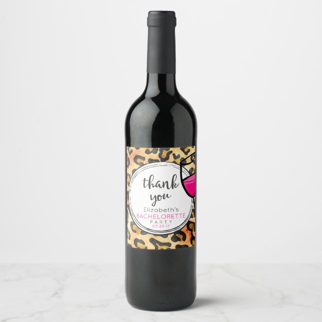 Rótulo Para Garrafa De Vinho Padrão Das Manchas Leopardo Obrigado Bachelorette  (Frente)