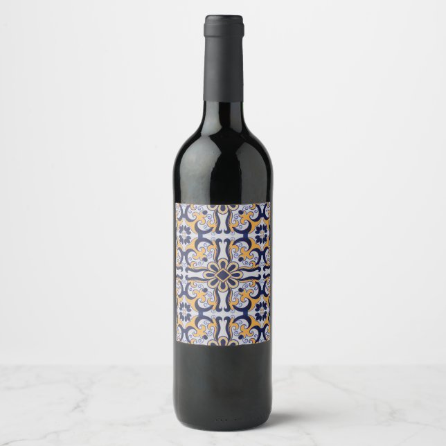 Rótulo Para Garrafa De Vinho Padrão de azulejo português (Frente)