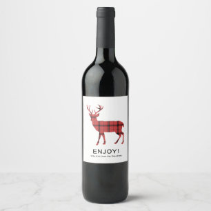 Rótulo Para Garrafa De Vinho Padrão Xadrez Tartan Vermelho de Natal Férias Vead