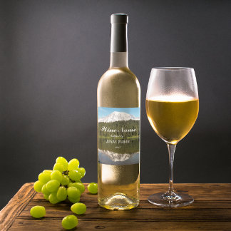 Rótulo Para Garrafa De Vinho Paisagem Personalizada de Reflexão do Lago Montanh