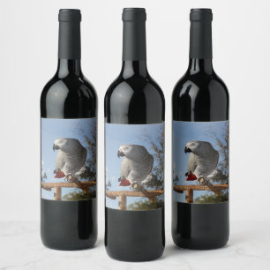 Rótulo Para Garrafa De Vinho Papagaio-Cinza Africano