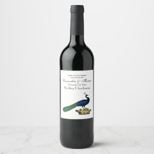 Rótulo Para Garrafa De Vinho Pavão Estilizado Vintage Heráldico no C da Coroa