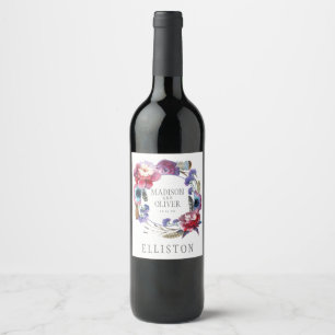 Rótulo Para Garrafa De Vinho Peônia do Wildflower floral com penas   que