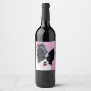 Rótulo Para Garrafa De Vinho Pintura (branca e preta) de Papillon - arte do cã