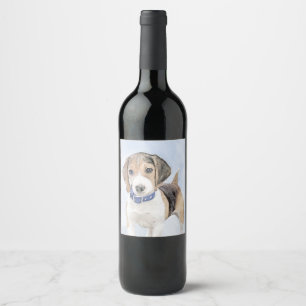 Rótulo Para Garrafa De Vinho Pintura de Beagle - Arte de Cão Original Bonita
