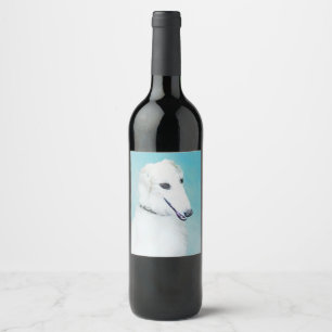 Rótulo Para Garrafa De Vinho Pintura de Borzoi (branca) - Arte de Cão Original