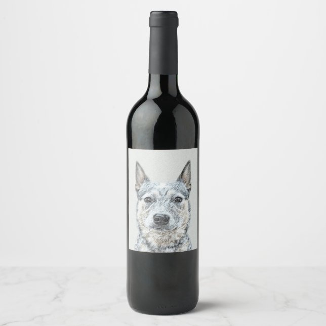 Rótulo Para Garrafa De Vinho Pintura de Cachorro Australiano - Arte Original Bo (Frente)