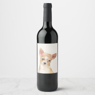 Rótulo Para Garrafa De Vinho Pintura de Chihuahua - Arte de Cachorro Original B