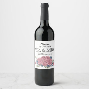Rótulo Para Garrafa De Vinho Pintura real dos rosas do art deco do vintage