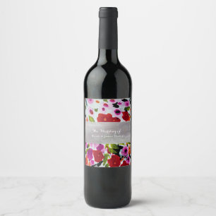 Rótulo Para Garrafa De Vinho Pop de Flores de Aquarela de Cor Negrito
