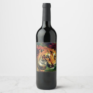 Rótulo Para Garrafa De Vinho Retrato Artístico Snarling Tiger