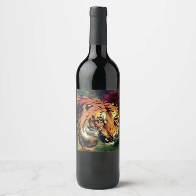 Rótulo Para Garrafa De Vinho Retrato Artístico Snarling Tiger (Frente)