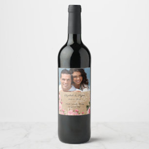 Rótulo Para Garrafa De Vinho Rosas cor-de-rosa do vintage, papel rústico, foto