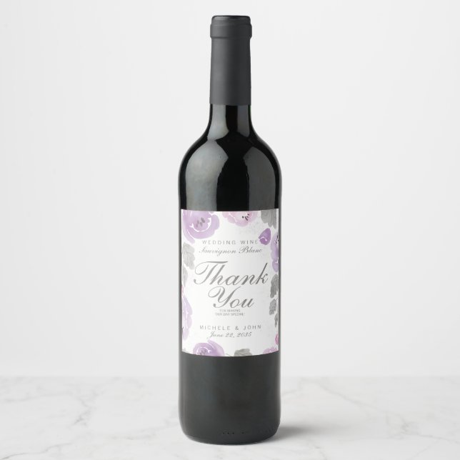 Rótulo Para Garrafa De Vinho Rosas De Aquarela Puros Obrigado Rótulo De Vinho (Frente)