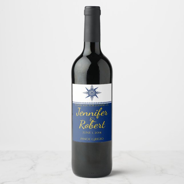 Rótulo Para Garrafa De Vinho Rótulo de Vinho Amarelo Rosa de Marinho de Compass (Frente)