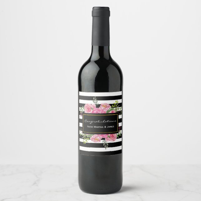 Rótulo Para Garrafa De Vinho Rótulo de Vinho de Casamento de Flores (Frente)