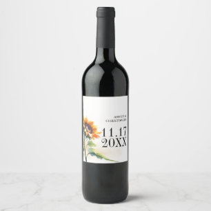 Rótulo Para Garrafa De Vinho Rótulo de Vinho de Casamento de Girassol Vintage