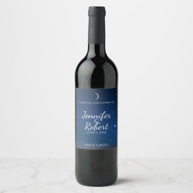 Rótulo Para Garrafa De Vinho Rótulo de Vinho de Casamento Noturno Estrelado (Frente)