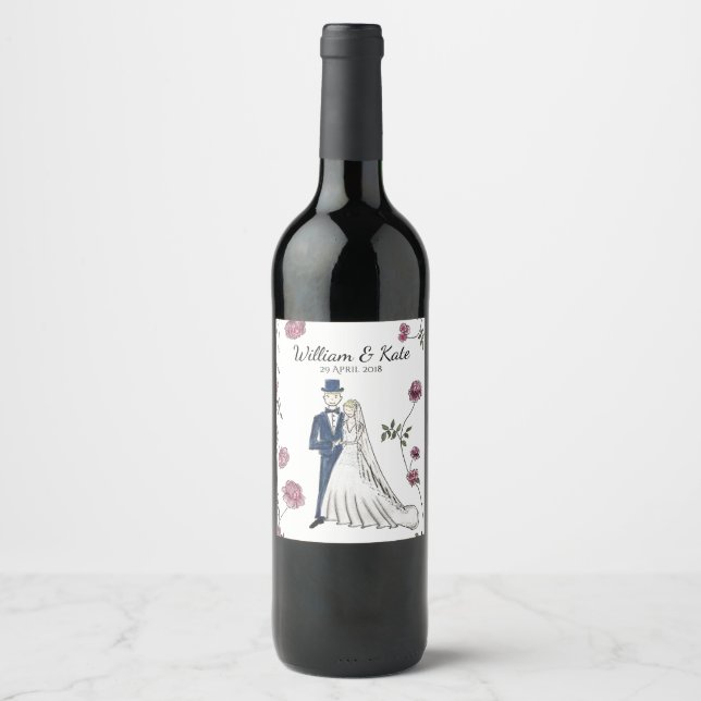 Rótulo Para Garrafa De Vinho Rótulo de Vinho de Casamento Personalizado (Frente)