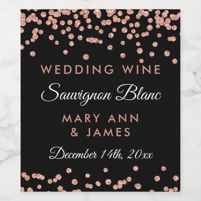 Rótulo Para Garrafa De Vinho Rótulo de Vinho de Casamento Rosa Dourado Glitter  (Rótulo Único)