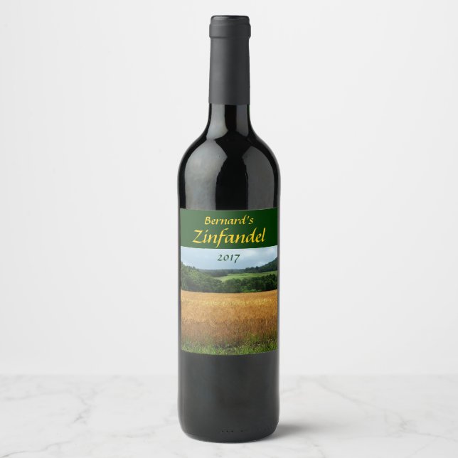 Rótulo Para Garrafa De Vinho Rótulo de Vinho dos Campos de Colheita de Grãos (Frente)