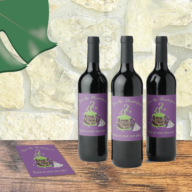 Rótulo Para Garrafa De Vinho rótulo de vinho personalizado roxo moderno bruxa (Criador carregado)
