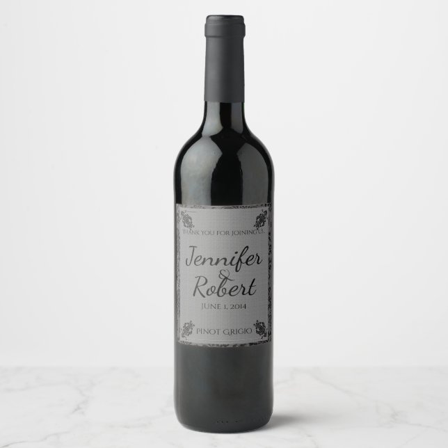 Rótulo Para Garrafa De Vinho Rótulo do Vinho Negro e Casamento tema damasco (Frente)