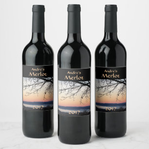 Rótulo Para Garrafa De Vinho Rótulo do vinho tinto do lago sunset