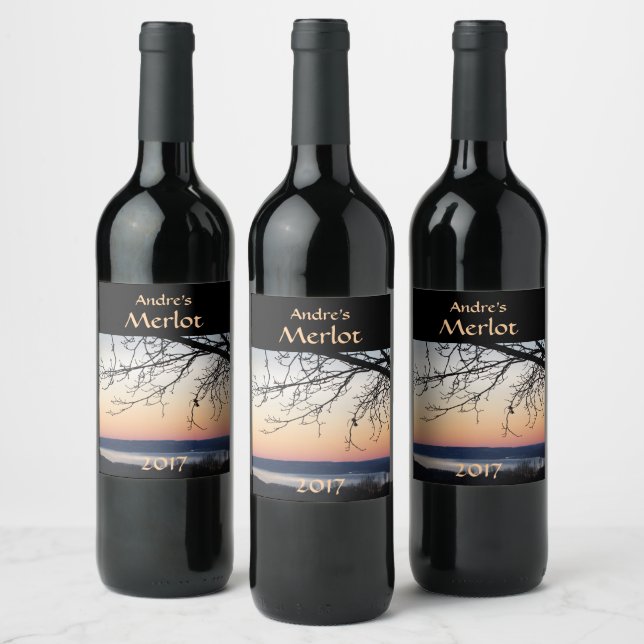 Rótulo Para Garrafa De Vinho Rótulo do vinho tinto do lago sunset (Garrafas)