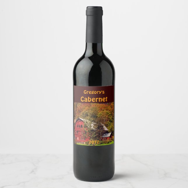 Rótulo Para Garrafa De Vinho Rótulo do Vinho Vermelho no outono (Frente)