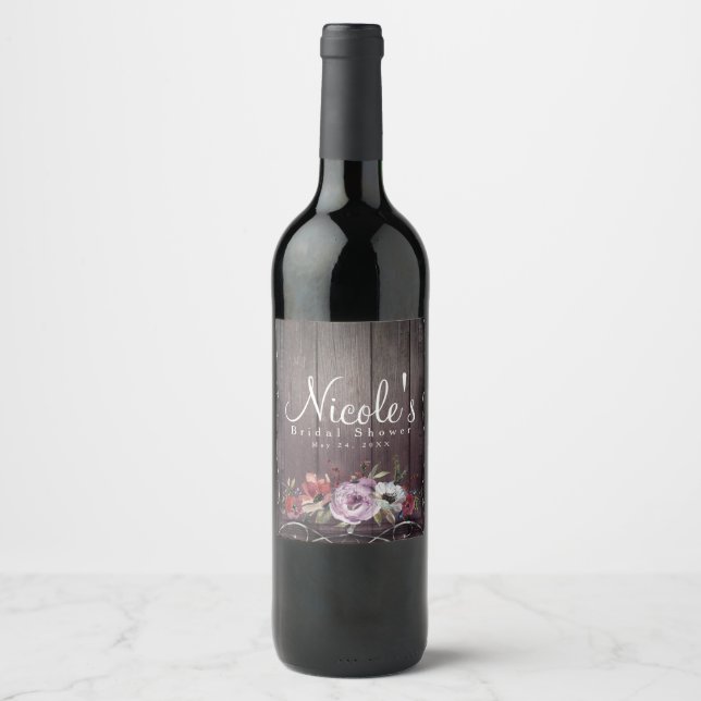 Rótulo Para Garrafa De Vinho Rustic Glamour Celeiro Madeira Florescer & Floral  (Frente)