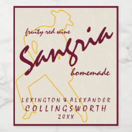 Rótulo Para Garrafa De Vinho Sangria com dançarino de Flamenco