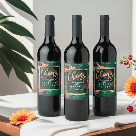 Rótulo Para Garrafa De Vinho Saúde Para O Quadro Dourado Tropical De Casamento