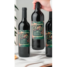 Rótulo Para Garrafa De Vinho Saúde Para O Quadro Dourado Tropical De Casamento