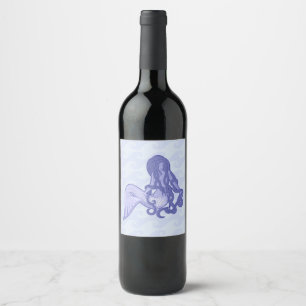 Rótulo Para Garrafa De Vinho Sentado - Sereia Azul
