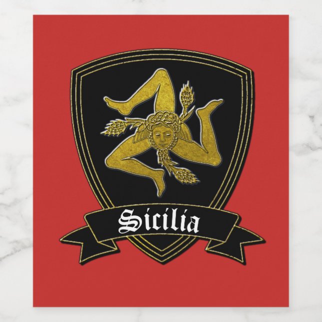 Rótulo Para Garrafa De Vinho Siciliana Trinacria, Dourada e negra (Rótulo Único)