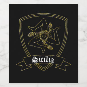 Rótulo Para Garrafa De Vinho Siciliana Trinacria, Dourada e negra