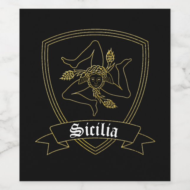 Rótulo Para Garrafa De Vinho Siciliana Trinacria, Dourada e negra (Rótulo Único)