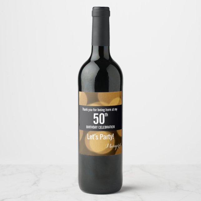 Rótulo Para Garrafa De Vinho Tema Dourado e negro, 50º aniversário (Frente)