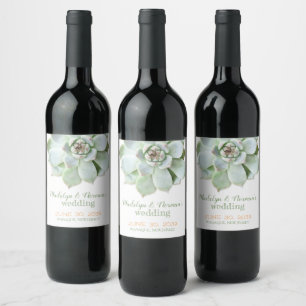 Rótulo Para Garrafa De Vinho Trendy Sage Succulent Wedding